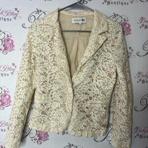 Forever 21 Cream Lace Women's Jacket blazer white floral flowers Lacie